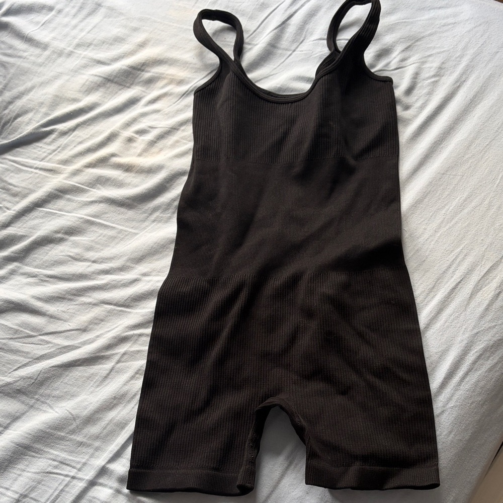 Black Ribbed Sleeveless Romper